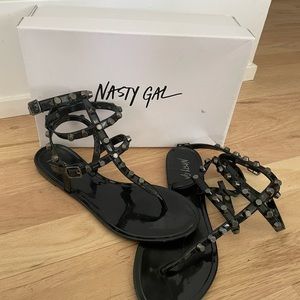 Nasty Gal studded black sandals sz 8